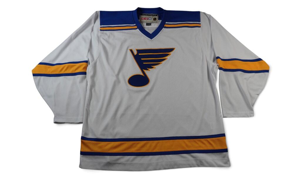 CCM St. Louis Blues NHL Hockey Jersey White Blue Yellow Large Team Classics